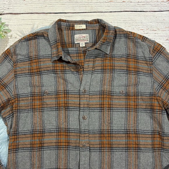 J. Crew Gray Orange Midweight flannel button front workshirt - Picture 3 of 9